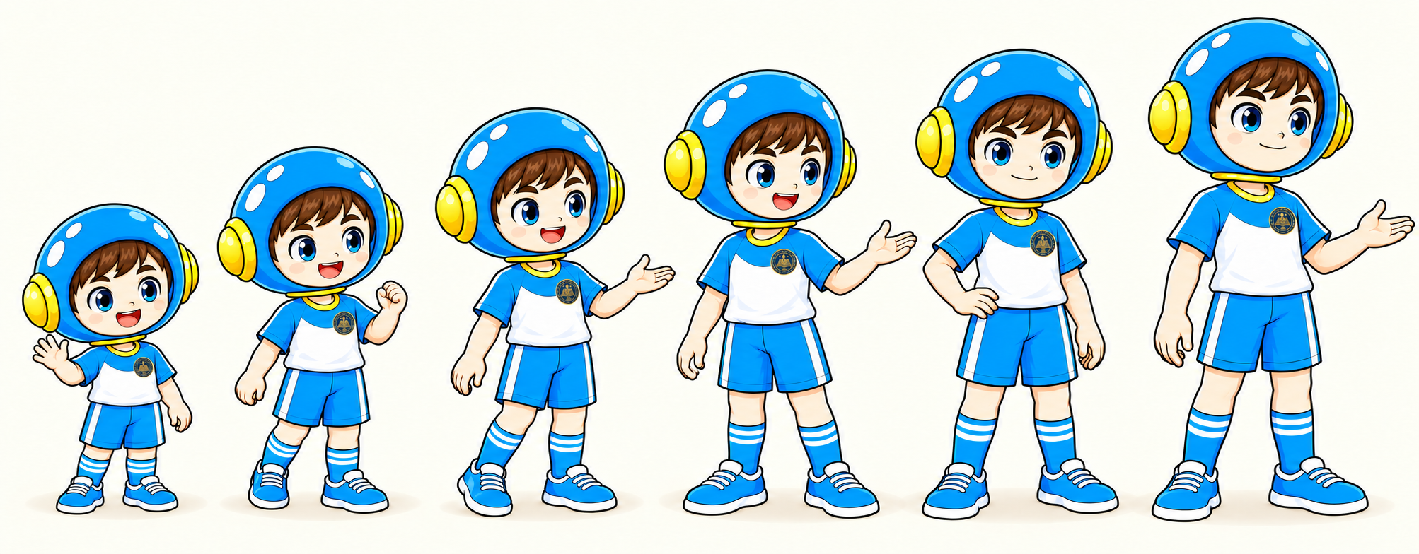 男生 IP 一至六年级基础形象对照