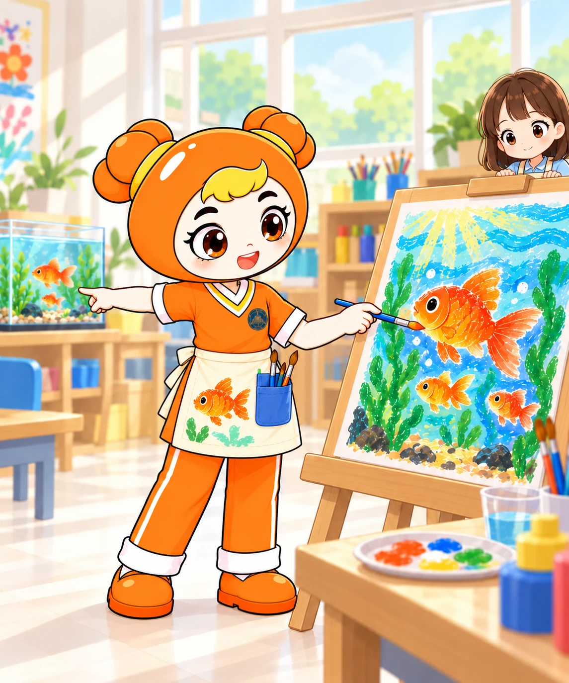 1年级女生美维度5阶：融入自己的构思，完成鱼群作品