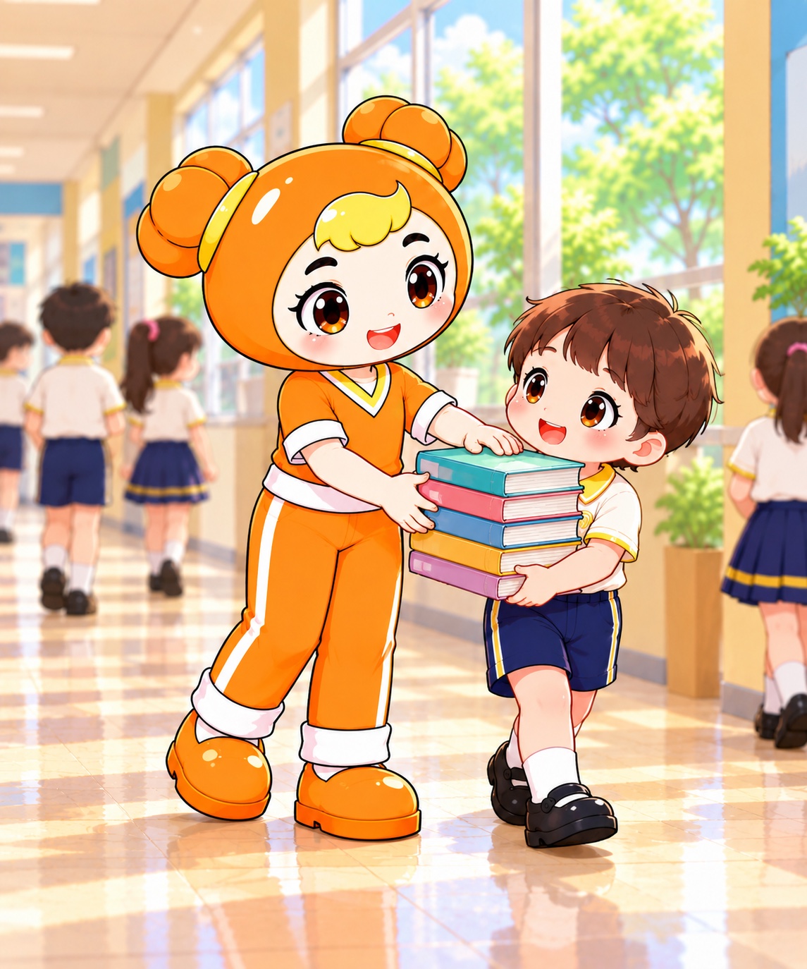 2年级女生德维度4阶：停步让路，扶稳低年级同学的书