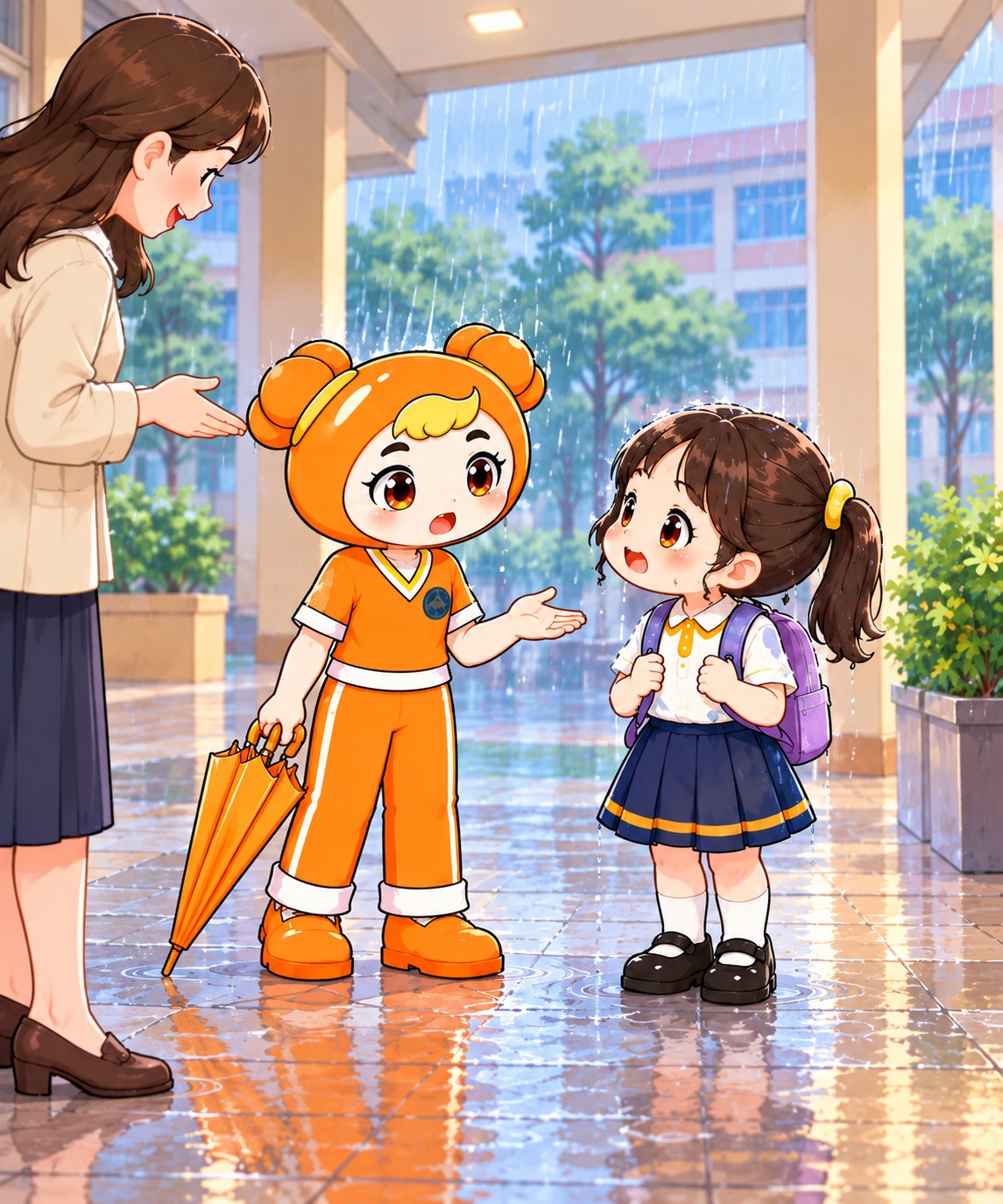 3年级女生德维度1阶：提醒后询问无伞同学